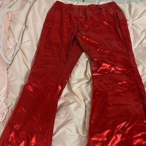 Women’s Red Metallic Flare Leg Pants Size Medium